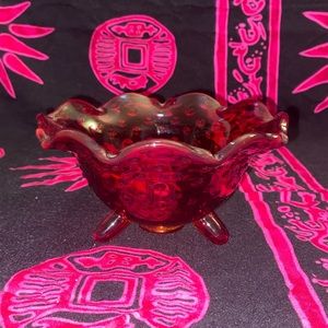 𝅺Fenton Hobnail Scalloped Edge Footed Amberinia Candy Dish